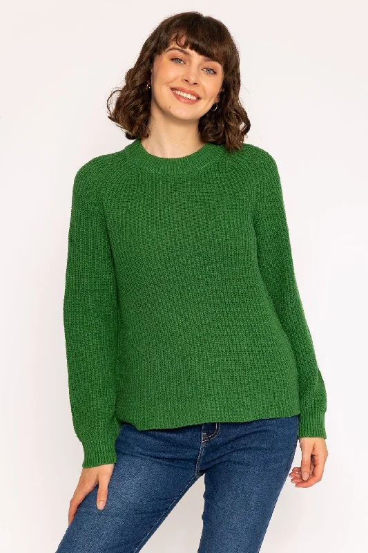 Rib High Neck Knit Jumper in Green Mesh Fabric Canvas Fabric Denim Fabric