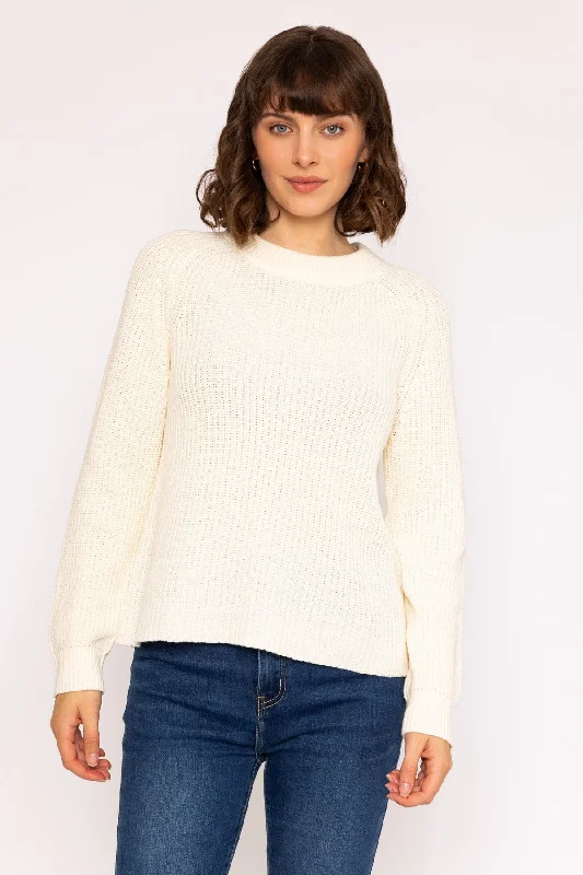 Rib High Neck Knit Jumper in Ivory Nylon Fabric Polyester Fabric Spandex Fabric