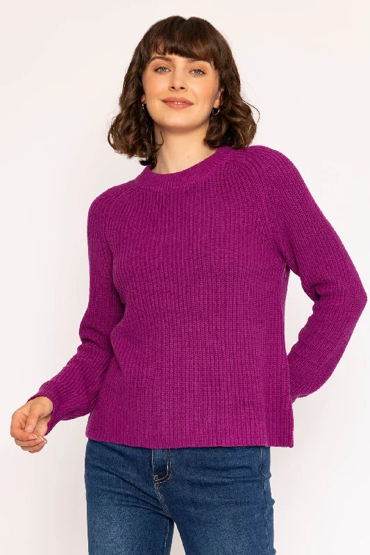 Rib High Neck Knit Jumper in Purple Cable Knit Ribbed Knit Lace Knit