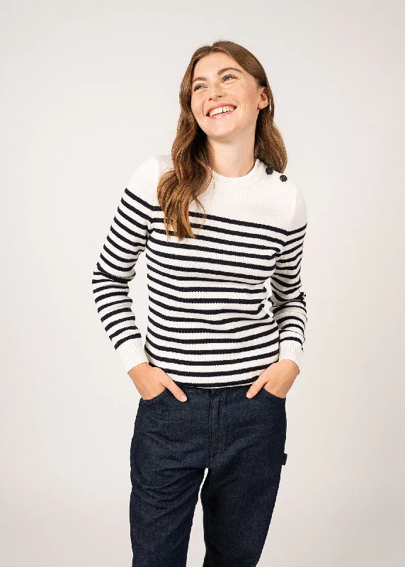 Rochefort striped sailor jumper - in wool (ECUME/NAVY) Rayon Fabric Velvet Fabric Corduroy Fabric