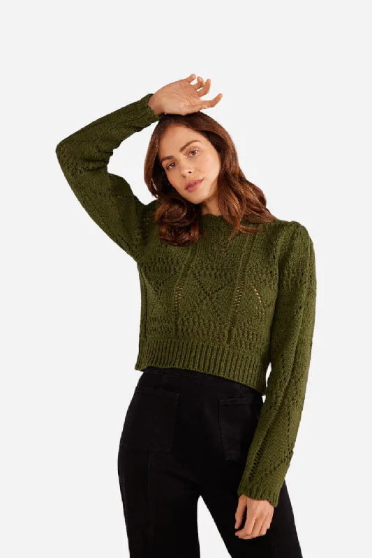 MINKPINK Sally Pointelle Knit Jumper Forest Green Stretchy Elastic Breathable