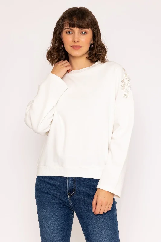 Shoulder Embellished Jumper in Ivory Real Fur Shearling Chenille