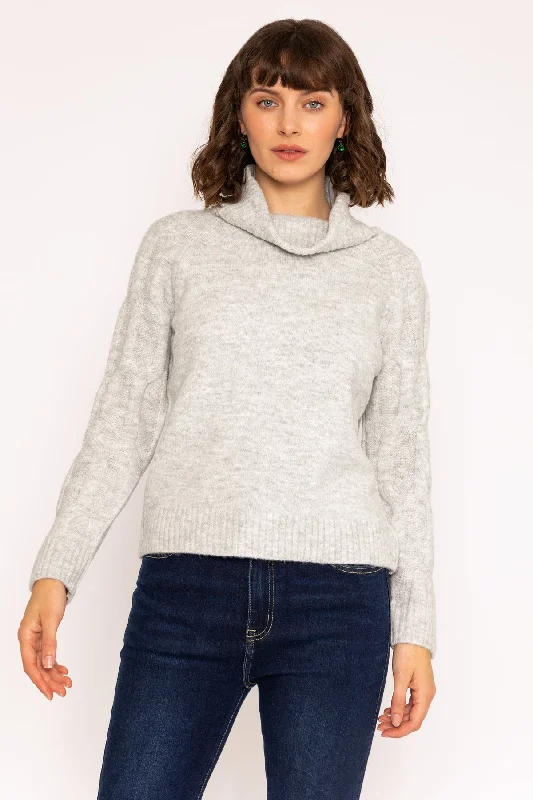 Slouchy Roll Neck Knit Jumper in Grey Spandex Blend Rayon Blend Denim Blend