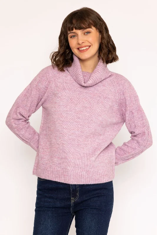 Slouchy Roll Neck Knit Jumper in Lilac Lace Blend Ribbed Blend Corduroy Blend