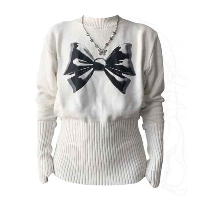 Soft Girl Aesthetic Bow Jumper Velvet Chenille Corduroy