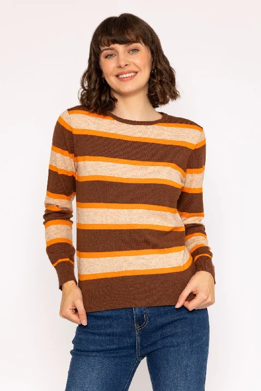 Soft Touch Stripe Knit Jumper in Brown Cable Knit Ribbed Knit Lace Knit