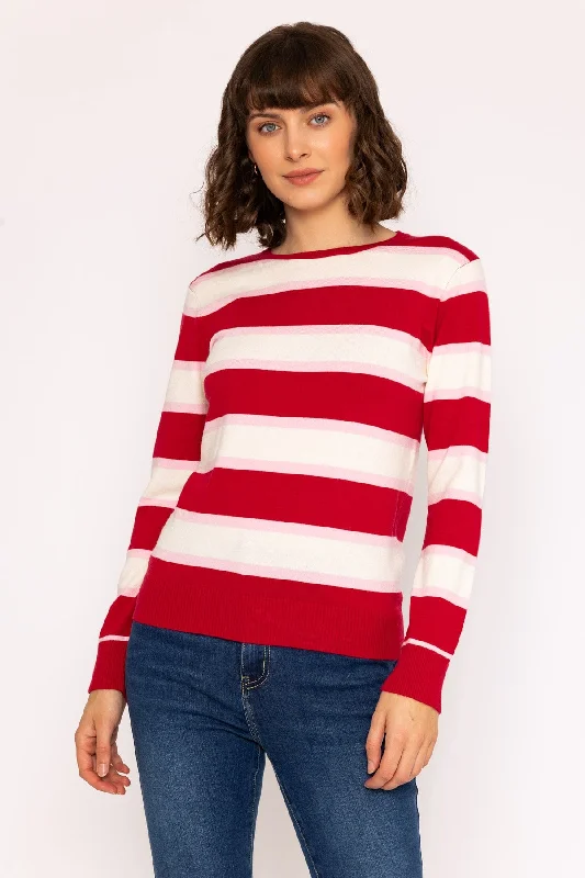 Soft Touch Stripe Knit Jumper in Red Mesh Fabric Canvas Fabric Denim Fabric