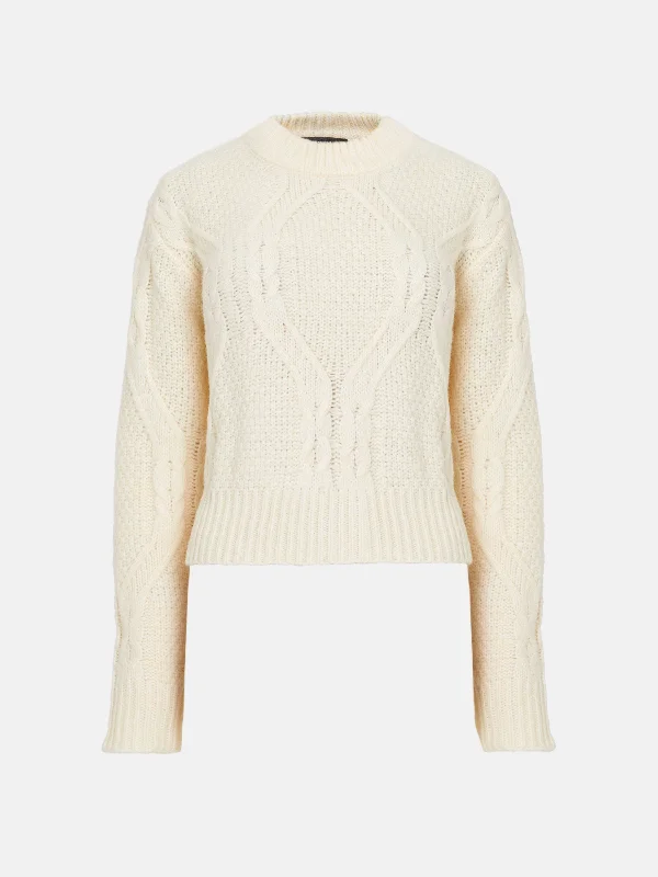 Traditional Cable Knit Jumper Solid Print Embellished