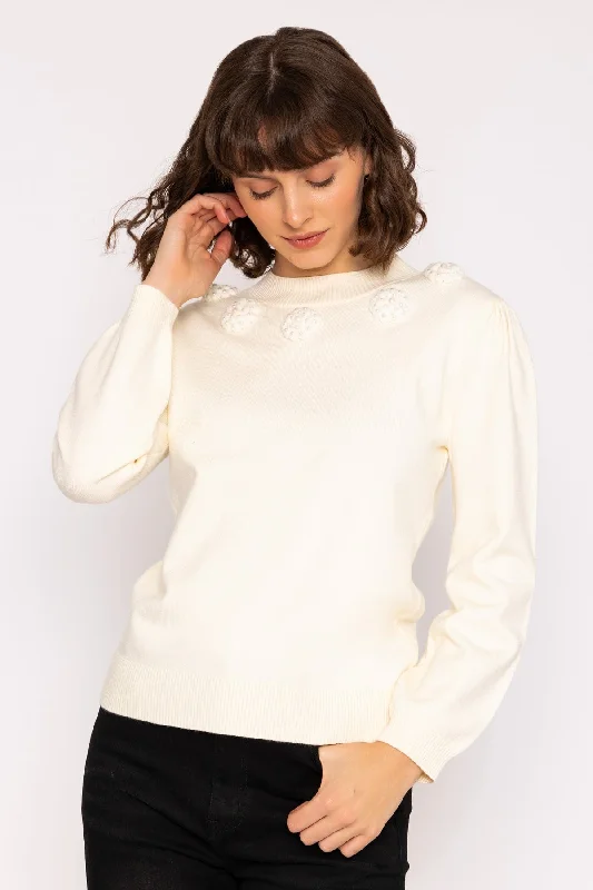 White Applique Knit Jumper Soft Cozy Warm