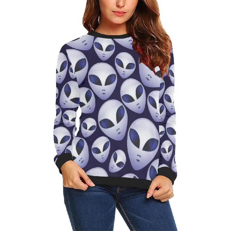 Alien Ufo Pattern Print Women's Sweatshirt Hoodie with V-Neck Classic Versatile