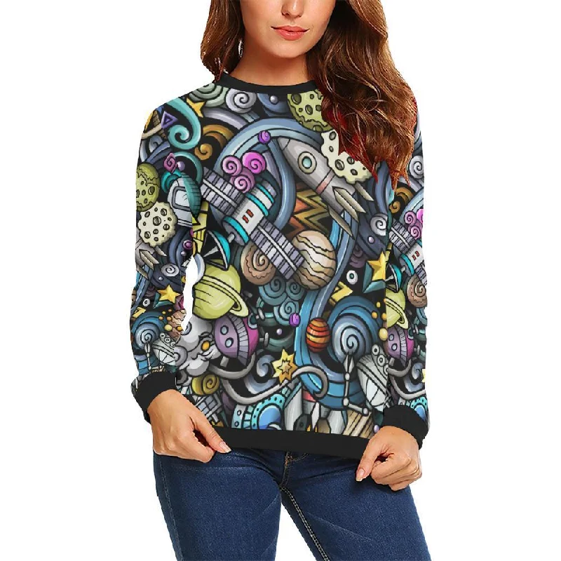 Alien Ufo Psychedelic Pattern Print Women's Sweatshirt Hoodie with Drop Shoulder Relaxed Streetwear