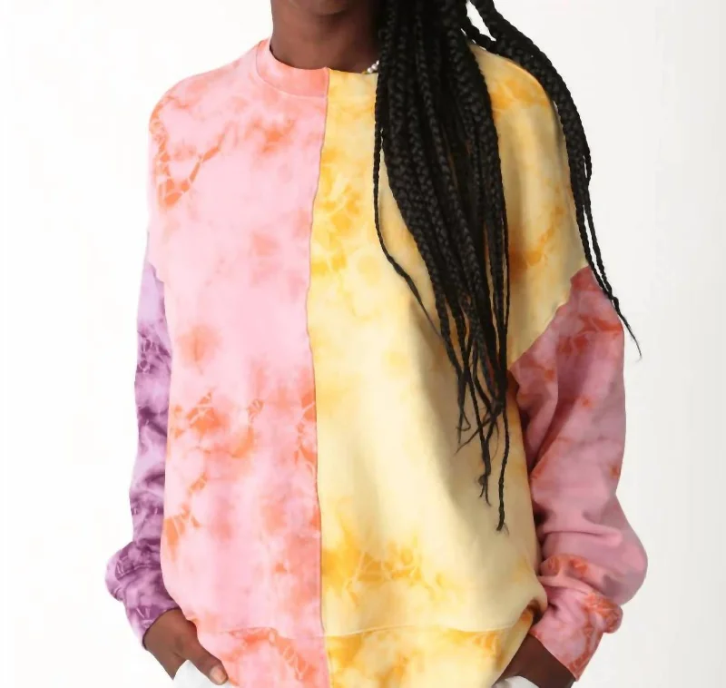 Bhodi Patchwork Sweatshirt In Pink/citrus Hoodie with Rolled Sleeves Casual Relaxed