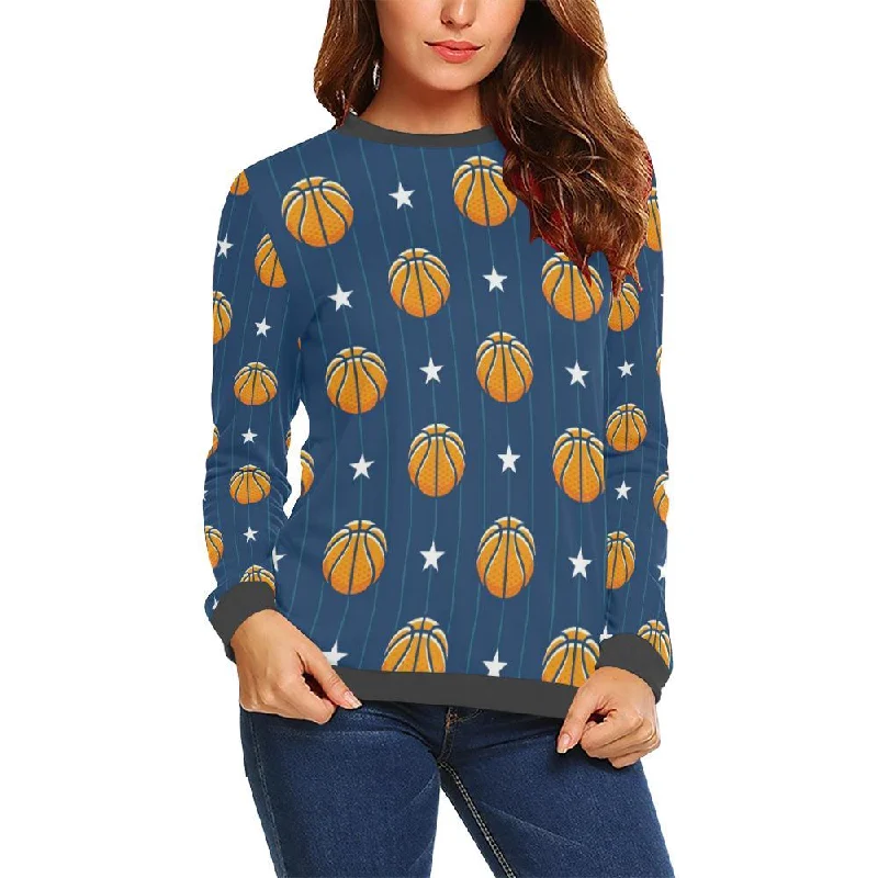 Blue Basketball Pattern Print Women's Sweatshirt Hoodie Crop Top Short Trendy