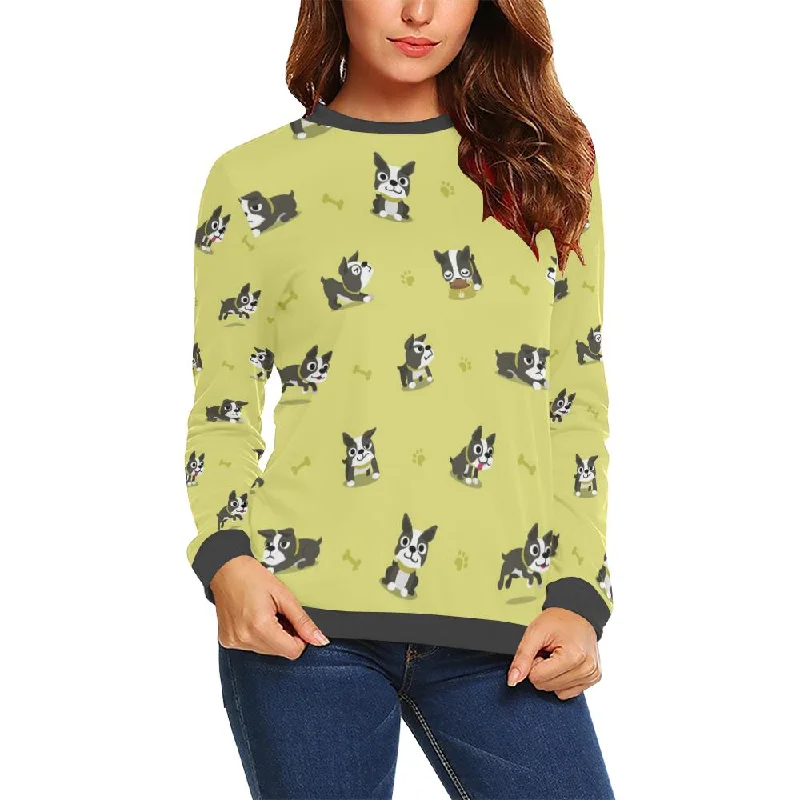 Boston Terrier Paw Pattern Print Women's Sweatshirt Hoodie with Rhinestones Sparkly Elegant