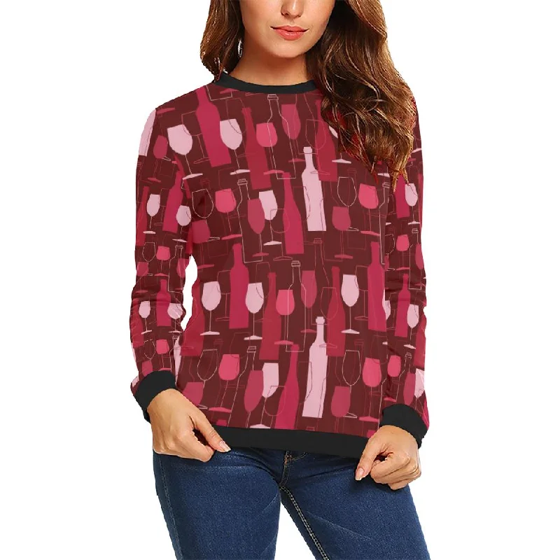 Bottle Glass Red Wine Print Pattern Women Crewneck Sweatshirt Hoodie with Reflective Safety Nightwear