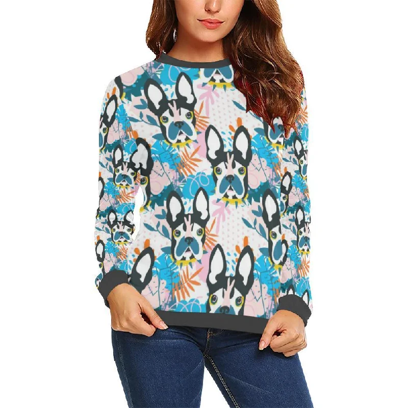 Bulldog Paint Pattern Print Women's Sweatshirt Hoodie with Crew Neck Simple Timeless