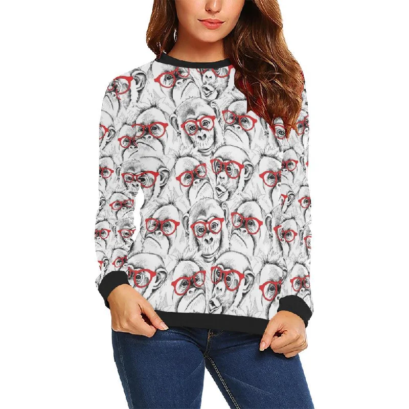 Chimp Monkey Pattern Print Women Crewneck Sweatshirt Hoodie with Tie-Dye Psychedelic Retro