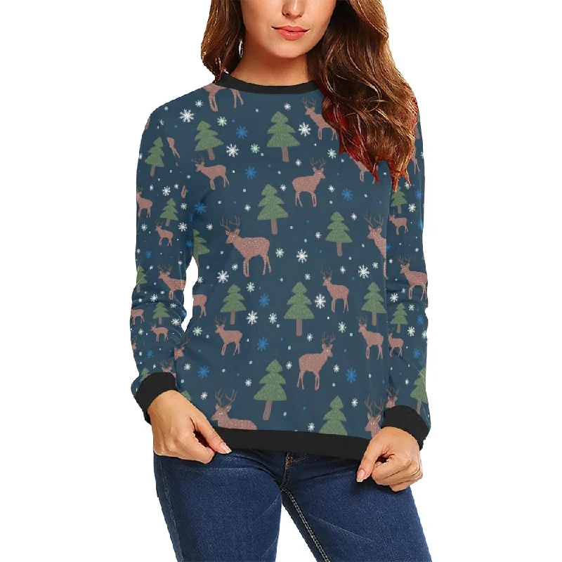 Christmas Tree Moose Pattern Print Women Crewneck Sweatshirt Hoodie with Bell Sleeves Flared Feminine