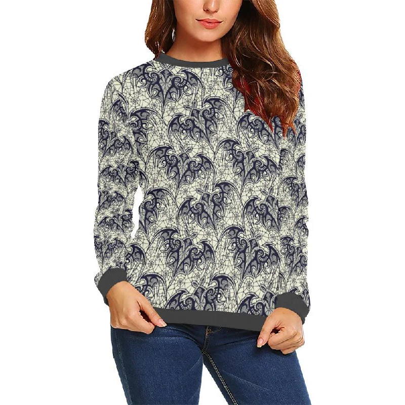 Cobweb Halloween Bat Pattern Print Women's Sweatshirt Hoodie with Front Slit Layering Stylish