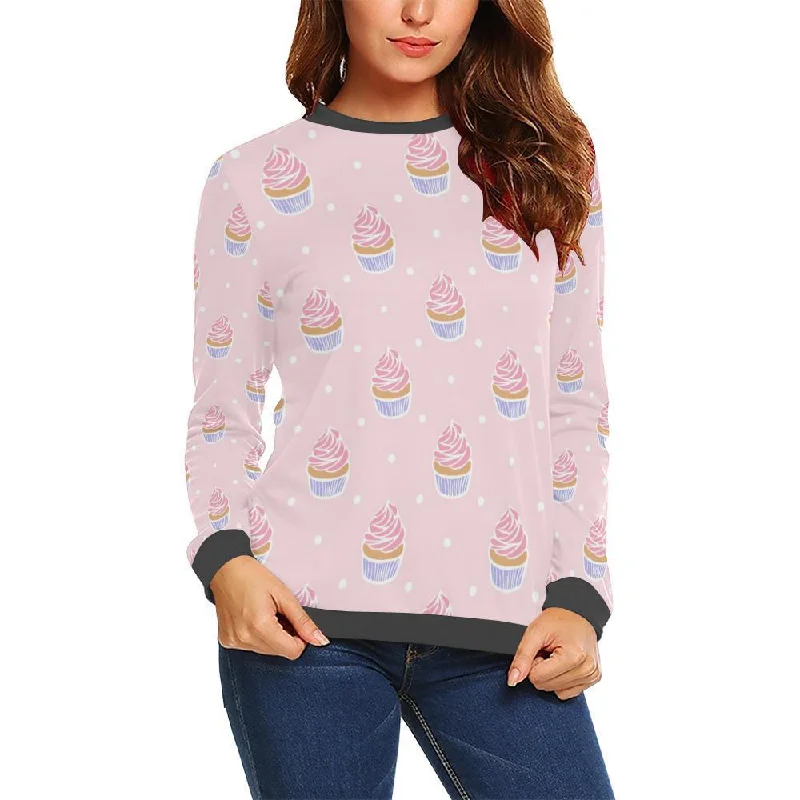 Cupcake Polka Dot Pattern Print Women's Sweatshirt Hoodie with High-Low Hem Asymmetrical Trendy