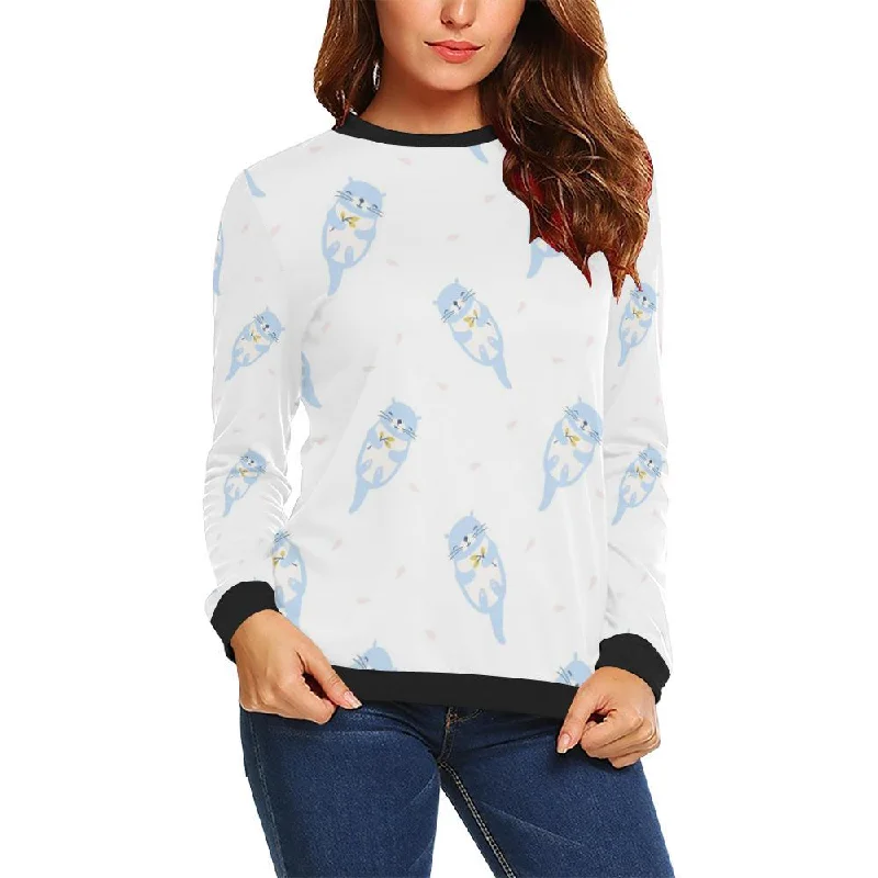 Cute Otter Pattern Print Women Crewneck Sweatshirt Hoodie with Set-In Sleeves Structured Classic