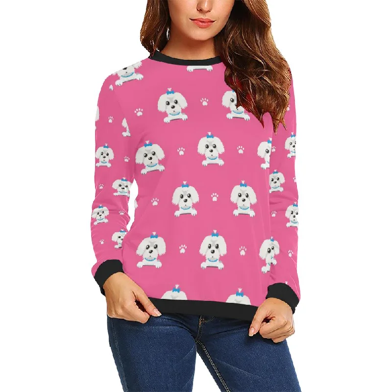 Dog Maltese Puppy Pattern Print Women Crewneck Sweatshirt Hoodie with Hood Adjustable Protection