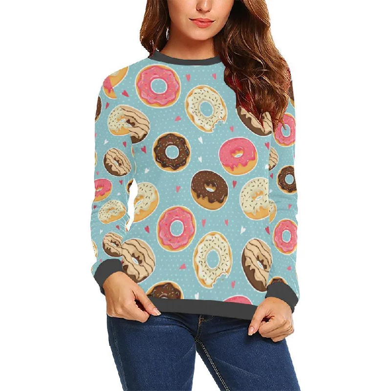 Donut Pattern Print Women's Sweatshirt Hoodie with Raglan Sleeves Sporty Comfortable