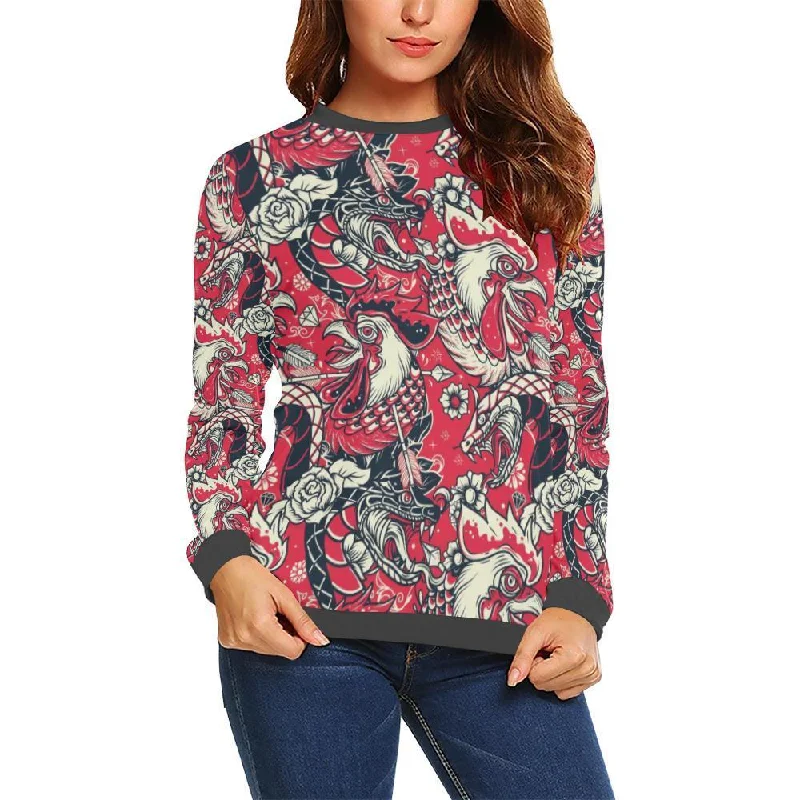 Drawing Farm Chicken Hen Pattern Print Women's Sweatshirt Hoodie with Batwing Sleeves Loose Dramatic