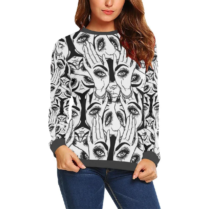 Evil Eye Hamsa Hand Pattern Print Women's Sweatshirt Hoodie with Slim Fit Tailored Modern