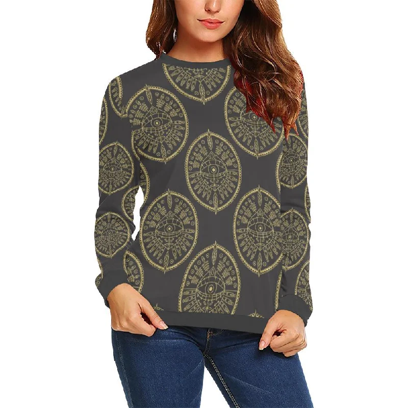 Evil Eye Pattern Print Women's Sweatshirt Hoodie with Raw Hem Edgy Unfinished