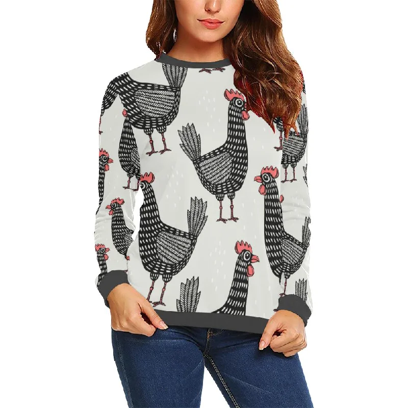 Farm Chicken Pattern Print Women's Sweatshirt Hoodie with Turtle Neck Cozy Winter