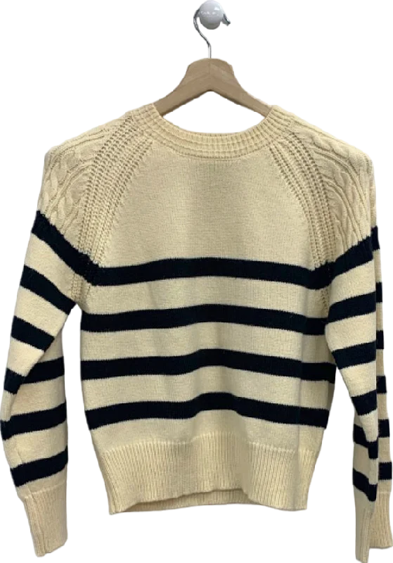 French Connection Cream and Black Striped Jumper UK 10 Mesh Blend Leather Blend Suede Blend