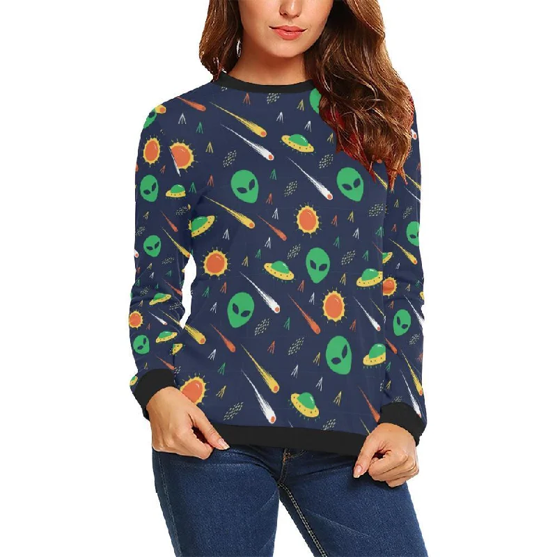 Galaxy Comet Alien Ufo Pattern Print Women's Sweatshirt Hoodie with Thumb Holes Functional Cozy