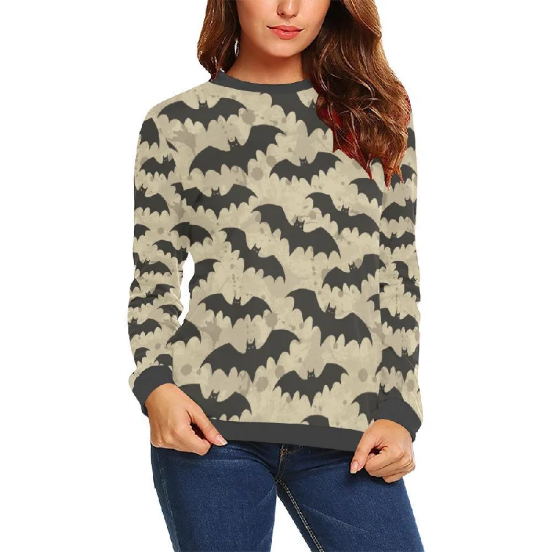 Halloween Bat Pattern Print Women's Sweatshirt Hoodie with Hem Elastic Stretchable Comfortable