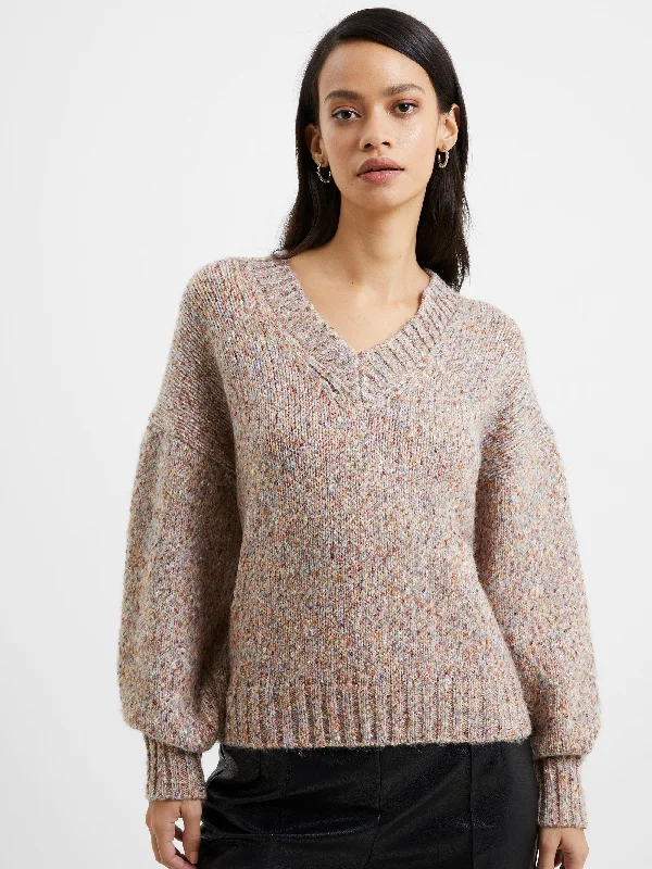 Jill Recycled Marl Knit Jumper Print Jacquard Patchwork