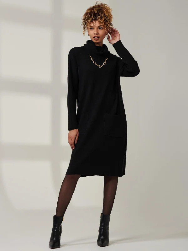 Knitted Turtleneck Longline Jumper, Black Spandex Blend Rayon Blend Denim Blend