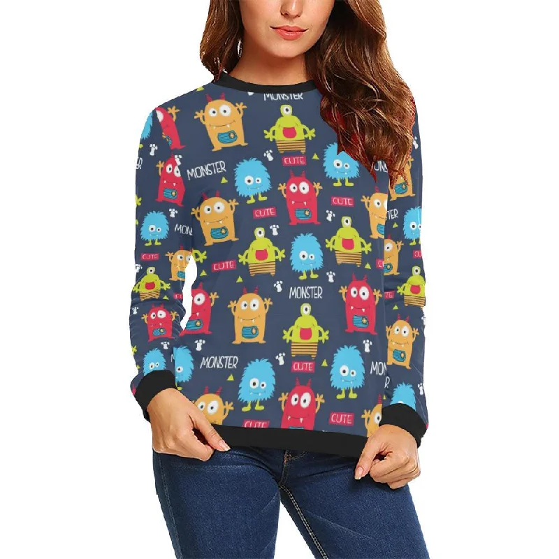 Monster Fluffy Pattern Print Women Crewneck Sweatshirt Hoodie with Zipper Placket Modern Functional