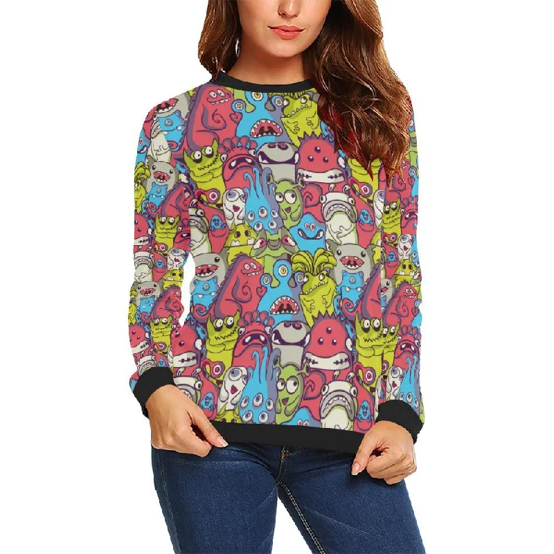 Monster Pattern Print Women Crewneck Sweatshirt Hoodie with Reflective Safety Nightwear