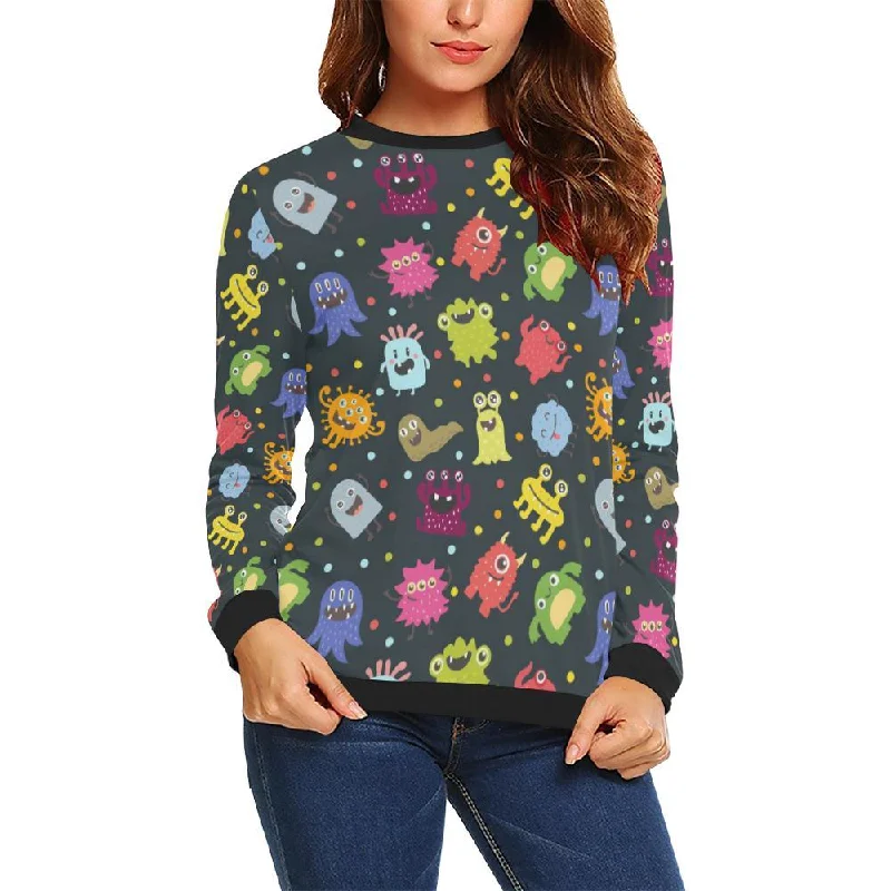 Monster Print Pattern Women Crewneck Sweatshirt Hoodie with High Neck Warm Protective