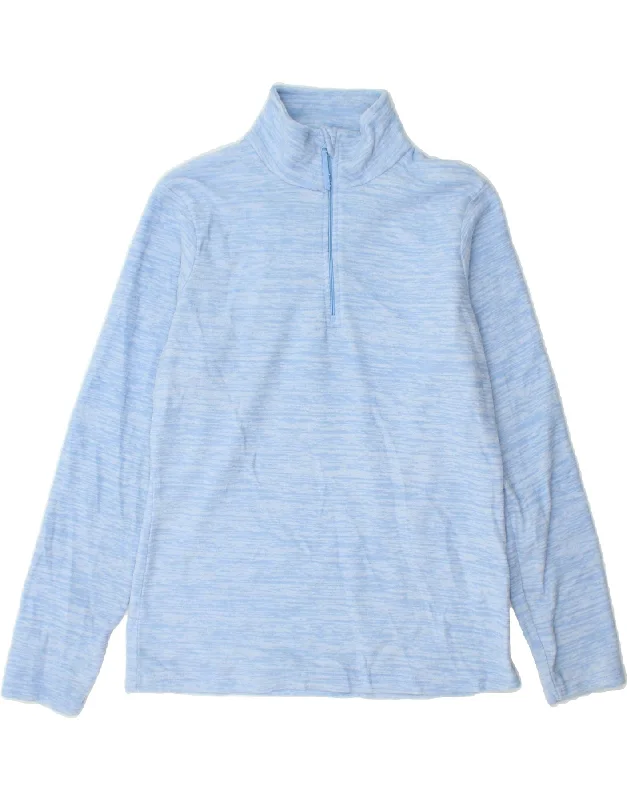 MOUNTAIN WAREHOUSE Womens Zip Neck Fleece Jumper UK 12 Medium Blue Flecked Toggled Drawstring Belted