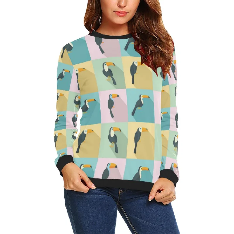 Parrot Print Pattern Women Crewneck Sweatshirt Hoodie with Raw Hem Edgy Unfinished