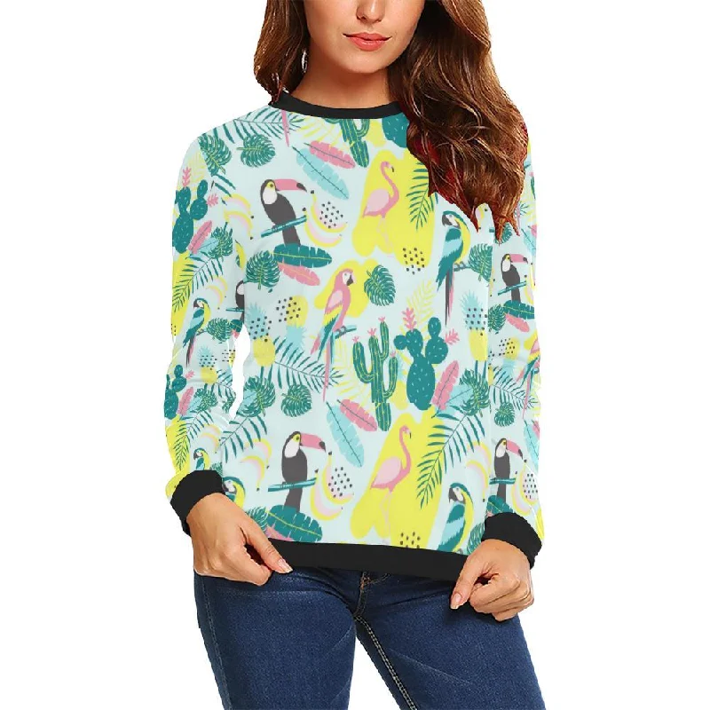 Pastal Parrot Bird Floral Pattern Print Women Crewneck Sweatshirt Hoodie with Logo Branding Identity