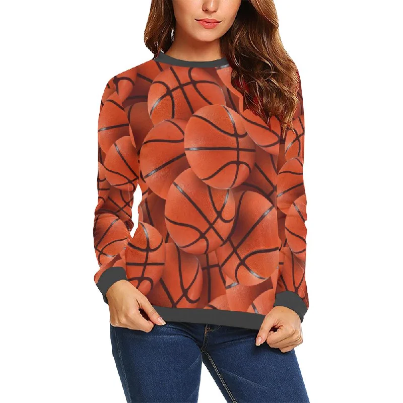 Pattern Print Basketball Women's Sweatshirt Hoodie with Hem Applique Textured Unique