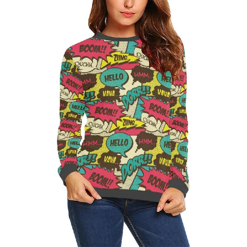 Pattern Print Comic Book Strip Women's Sweatshirt Zip Hoodie Drawstring Kangaroo Pocket