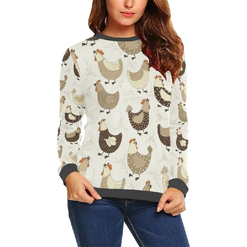 Pattern Print Farm Chicken Hen Women's Sweatshirt Hoodie with Hem Contrast Bold Stylish