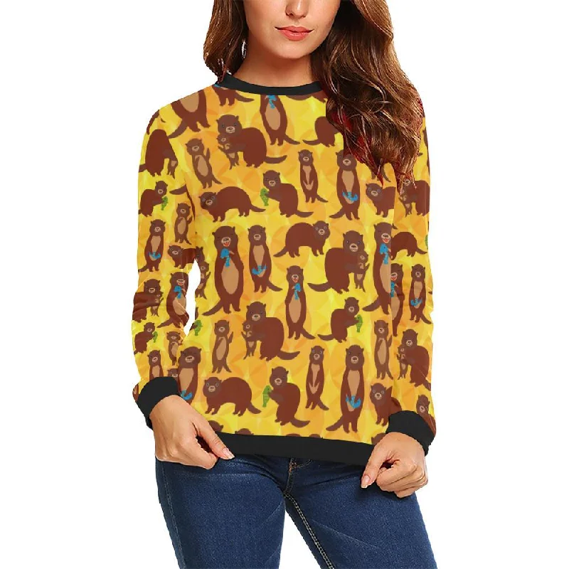 Pattern Print Otter Women Crewneck Sweatshirt Hoodie with Relaxed Fit Easy Casual