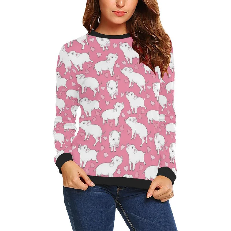 Pig Heart Pattern Print Women Crewneck Sweatshirt Hoodie with High-Low Hem Asymmetrical Trendy