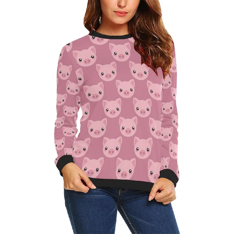 Pig Print Pattern Women Crewneck Sweatshirt Hoodie with Back Slit Movement Comfort