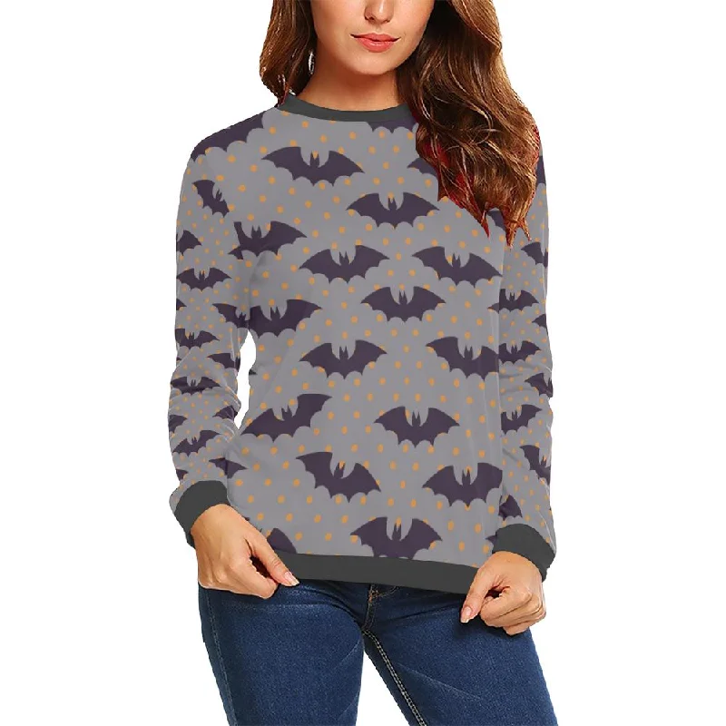 Polka Dot Halloween Bat Pattern Print Women's Sweatshirt Hoodie with Hem Detail Decorative Unique