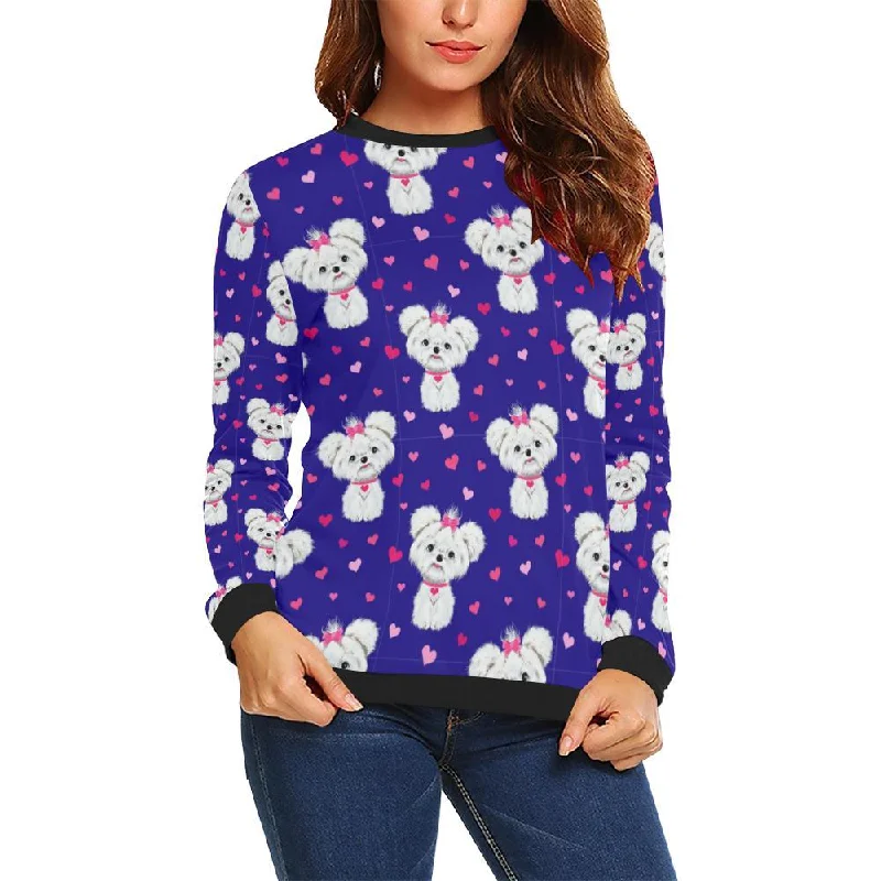 Puppy Dog Maltese Pattern Print Women Crewneck Sweatshirt Oversized Hoodie Comfort Casual